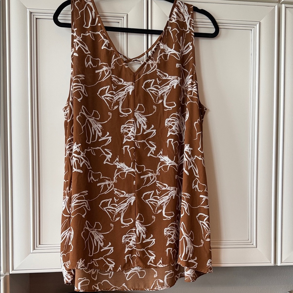 Sleeveless Brown Floral-Print V-Neck Camisole